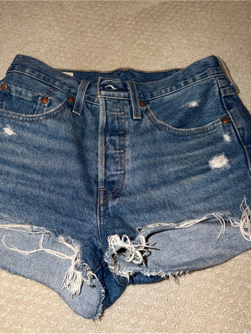 Levi's Distressed High-Rise Blue Denim Cutoff Shorts